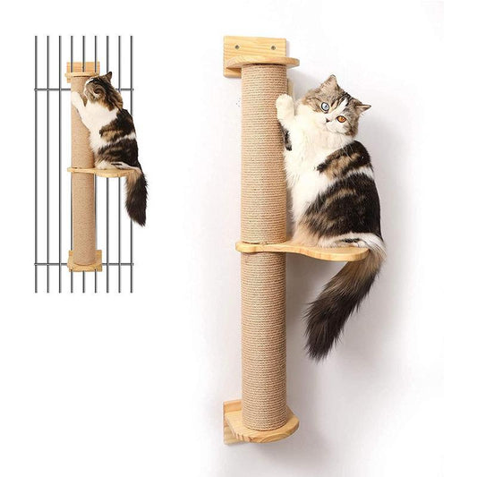 KFX-9474621 Wooden Cat Climbing Frame with Flax Cordage Wall Jumping Platform