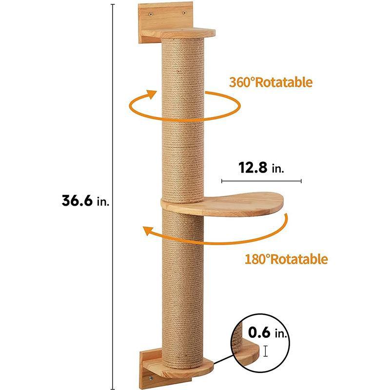KFX-9474621 Wooden Cat Climbing Frame with Flax Cordage Wall Jumping Platform