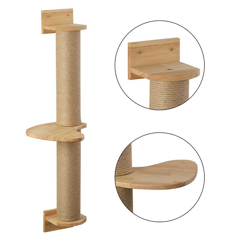 KFX-9474621 Wooden Cat Climbing Frame with Flax Cordage Wall Jumping Platform