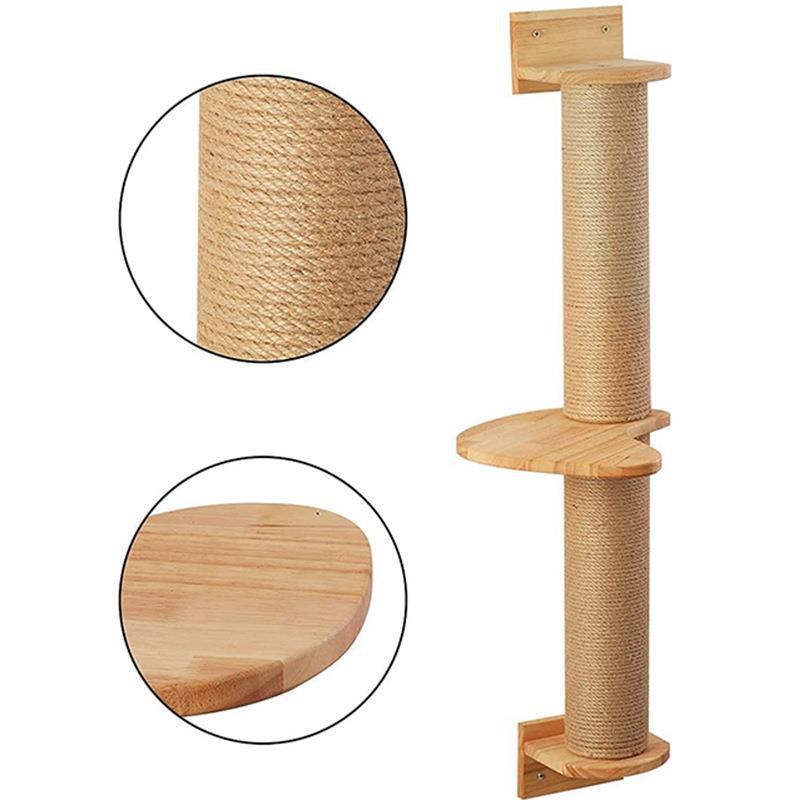 KFX-9474621 Wooden Cat Climbing Frame with Flax Cordage Wall Jumping Platform