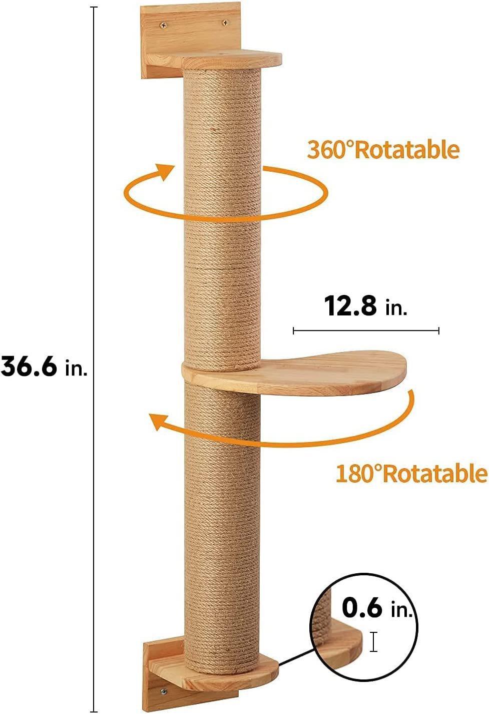 KFX-9474621 Wooden Cat Climbing Frame with Flax Cordage Wall Jumping Platform