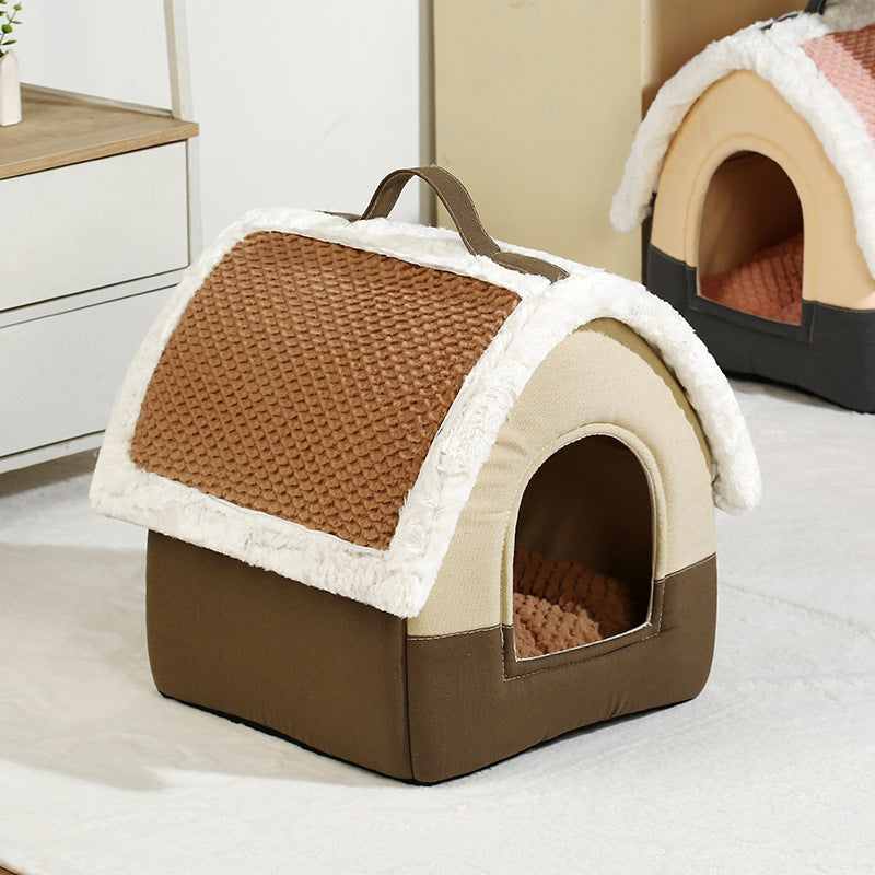KFX-9475005 Foldable Dog House Kennel Bed Mat for Small and Medium Pets, Winter Warm Cat Nest, Puppy Cave Sofa