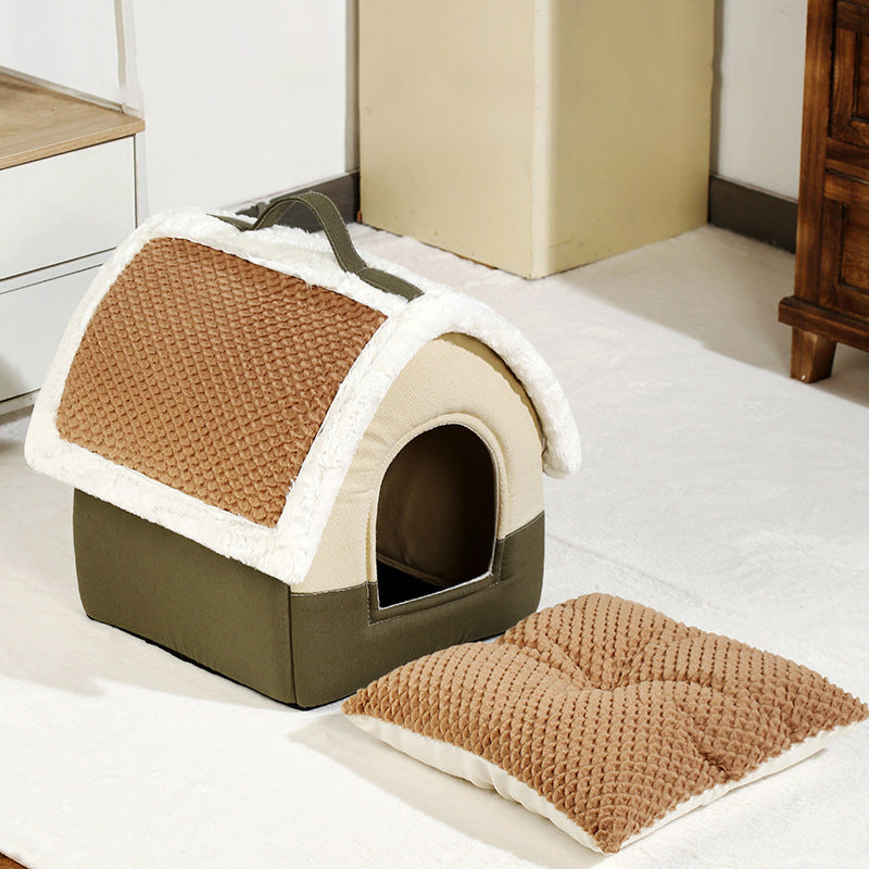KFX-9475005 Foldable Dog House Kennel Bed Mat for Small and Medium Pets, Winter Warm Cat Nest, Puppy Cave Sofa