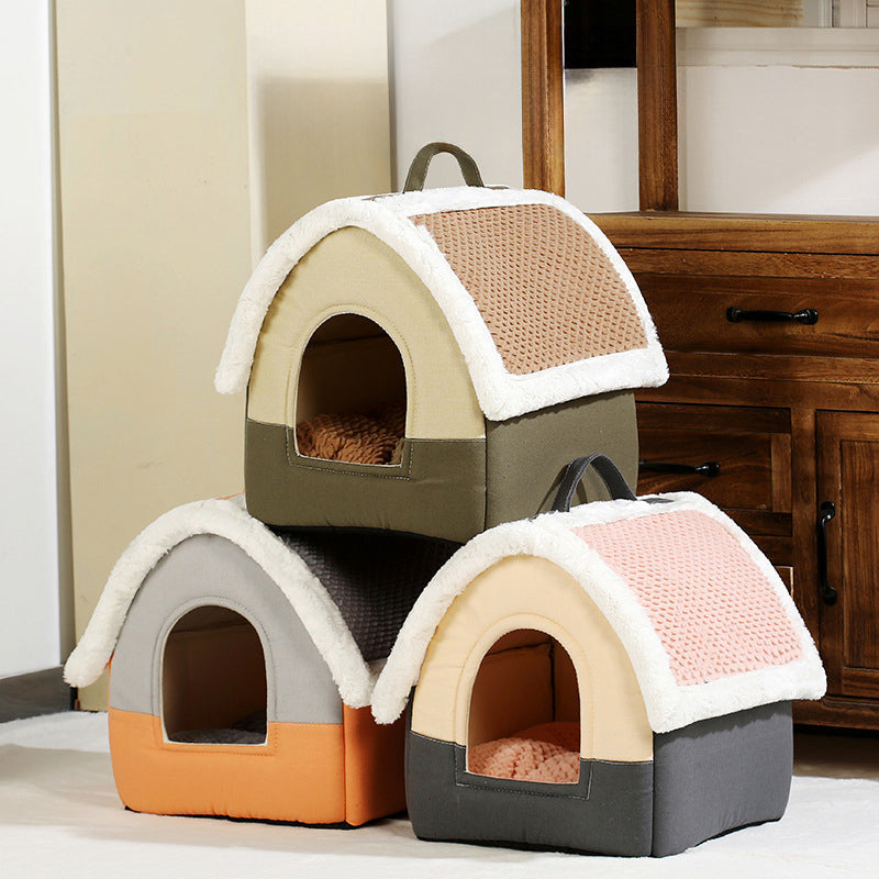 KFX-9475005 Foldable Dog House Kennel Bed Mat for Small and Medium Pets, Winter Warm Cat Nest, Puppy Cave Sofa