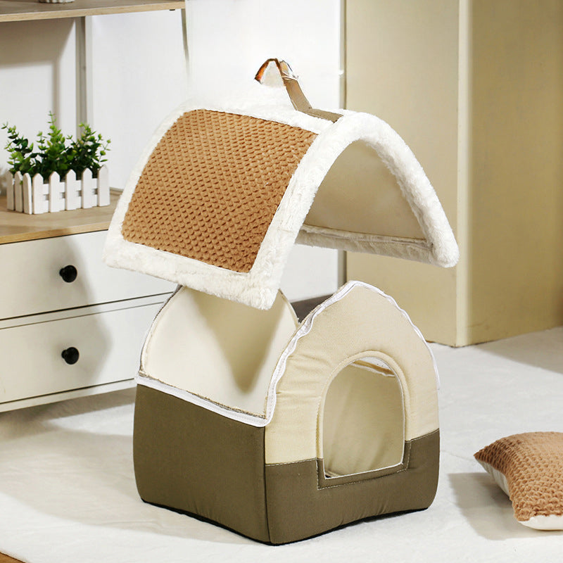 KFX-9475005 Foldable Dog House Kennel Bed Mat for Small and Medium Pets, Winter Warm Cat Nest, Puppy Cave Sofa