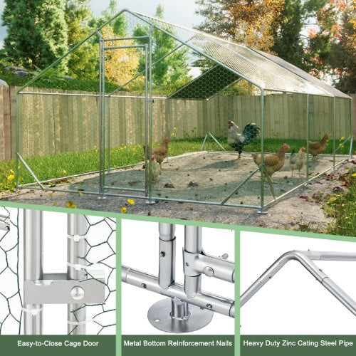 KFX-9476413 Large Walk-in Chicken Coop with Galvanized Wire, Waterproof and UV-Resistant Cover, 10' L x 20' W x 6.56' H