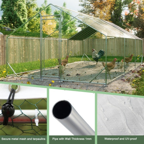 KFX-9476413 Large Walk-in Chicken Coop with Galvanized Wire, Waterproof and UV-Resistant Cover, 10' L x 20' W x 6.56' H
