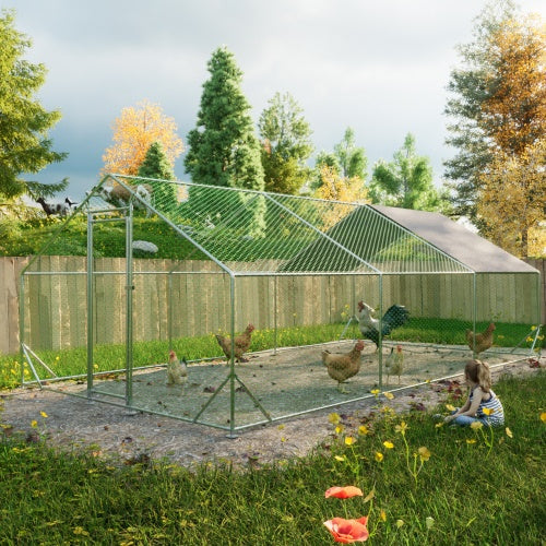 KFX-9476413 Large Walk-in Chicken Coop with Galvanized Wire, Waterproof and UV-Resistant Cover, 10' L x 20' W x 6.56' H