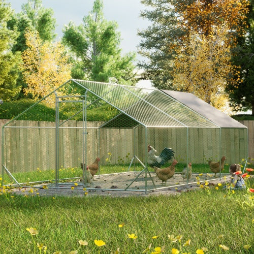 KFX-9476413 Large Walk-in Chicken Coop with Galvanized Wire, Waterproof and UV-Resistant Cover, 10' L x 20' W x 6.56' H