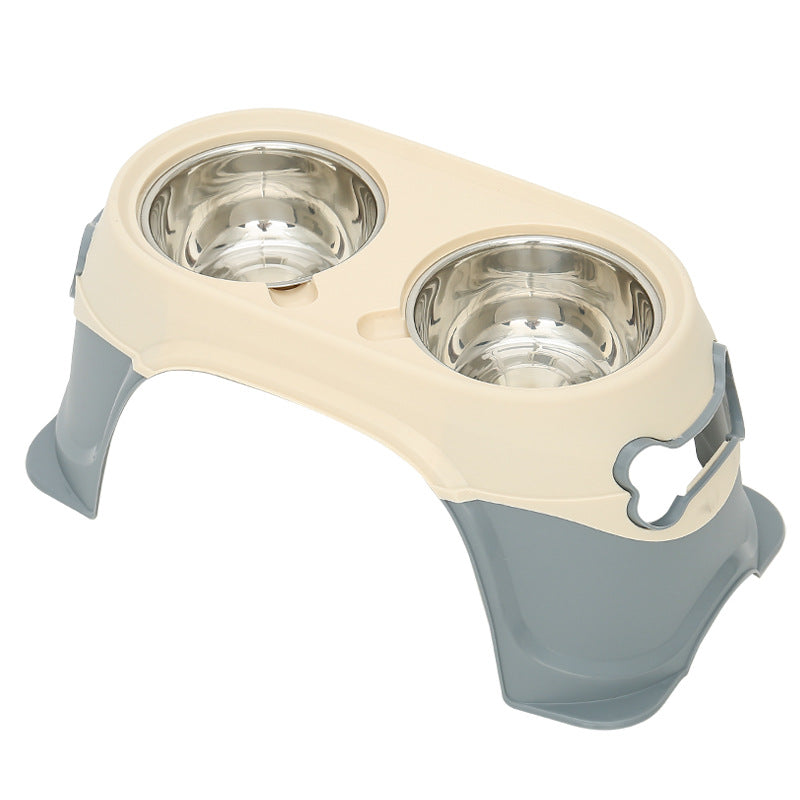 KFX-9476925 Stainless Steel Dog and Cat Feeding Bowl with Anti-Overturn Design, Double Bowl in Multiple Color Options