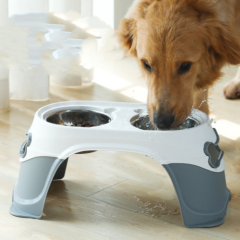KFX-9476925 Stainless Steel Dog and Cat Feeding Bowl with Anti-Overturn Design, Double Bowl in Multiple Color Options