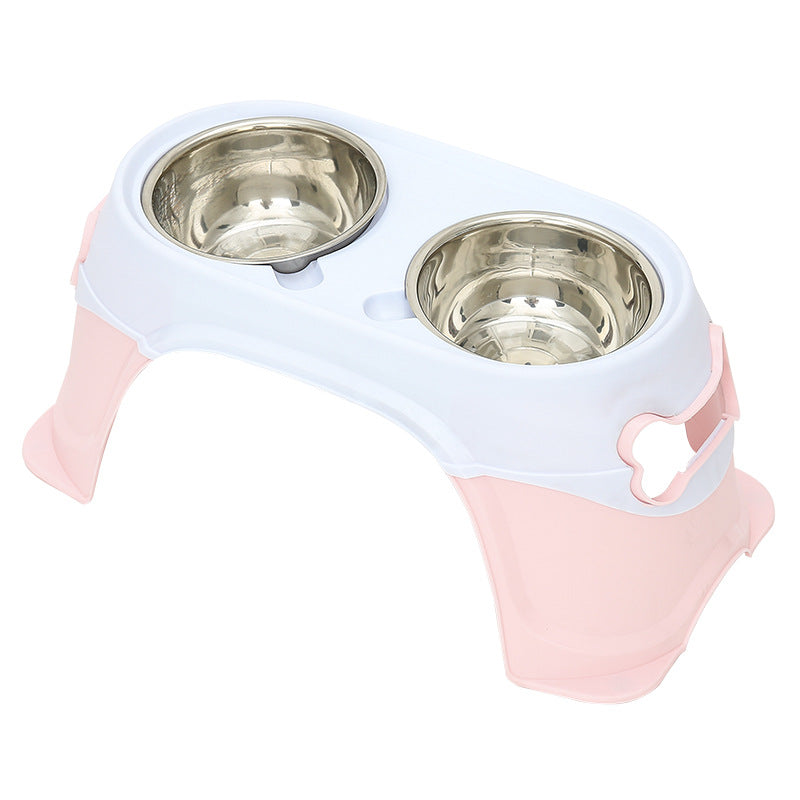 KFX-9476925 Stainless Steel Dog and Cat Feeding Bowl with Anti-Overturn Design, Double Bowl in Multiple Color Options