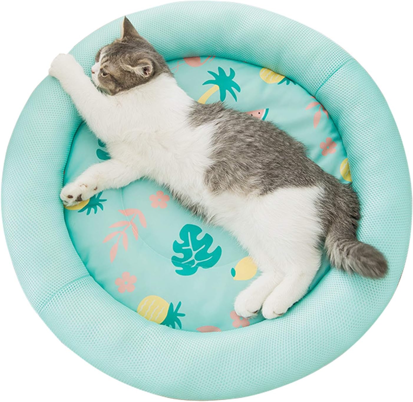 KFX-9478205 Cooling Dog Bed - Soft Summer Ice Pet Cushion, Round Breathable Mat with Waterproof Cover and Non-Slip Bottom, Washable Design