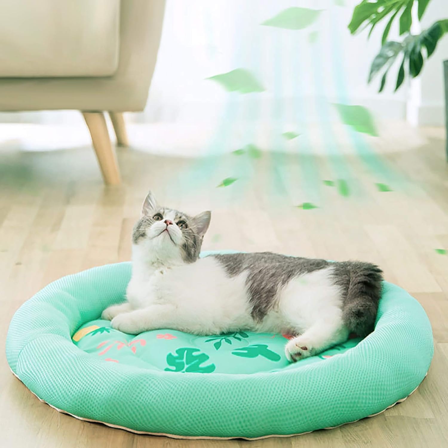 KFX-9478205 Cooling Dog Bed - Soft Summer Ice Pet Cushion, Round Breathable Mat with Waterproof Cover and Non-Slip Bottom, Washable Design