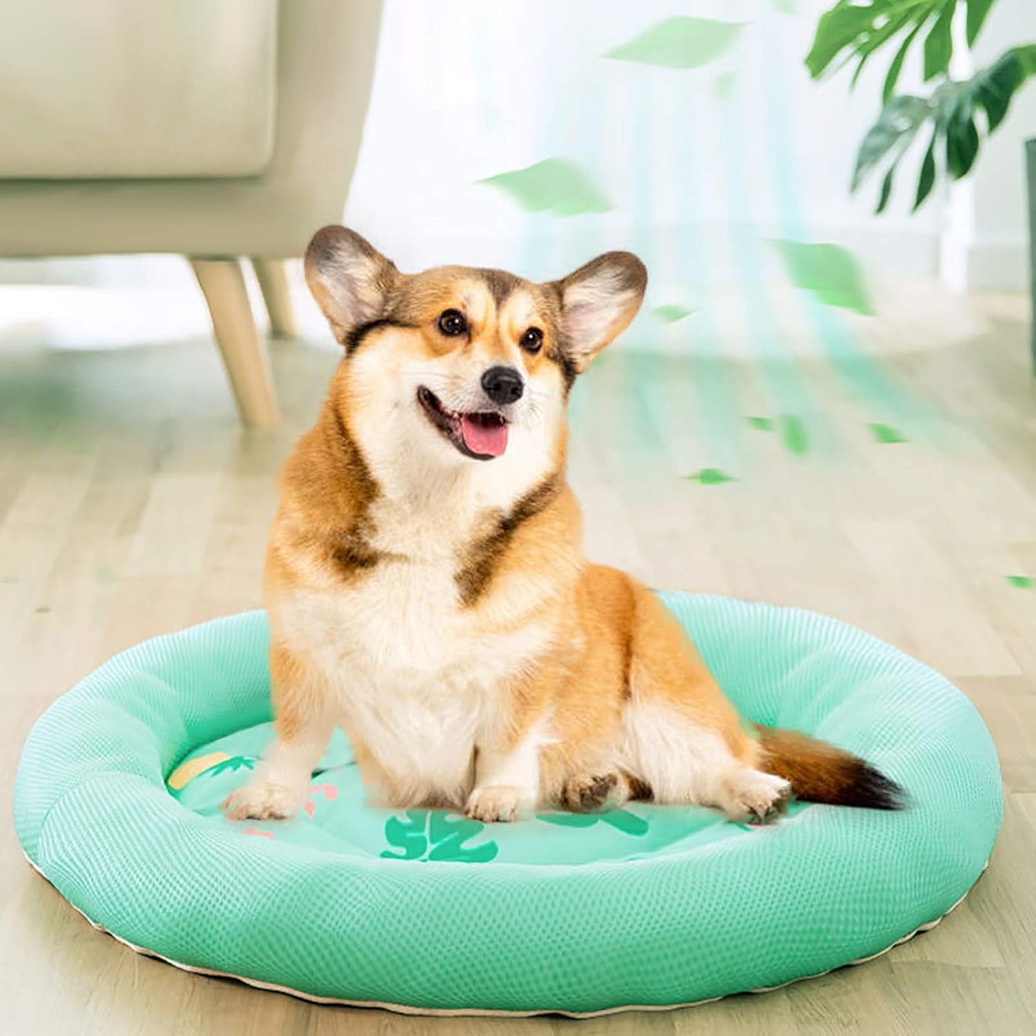 KFX-9478205 Cooling Dog Bed - Soft Summer Ice Pet Cushion, Round Breathable Mat with Waterproof Cover and Non-Slip Bottom, Washable Design