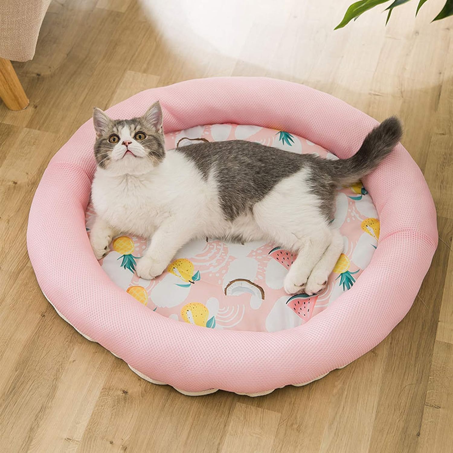 KFX-9478205 Cooling Dog Bed - Soft Summer Ice Pet Cushion, Round Breathable Mat with Waterproof Cover and Non-Slip Bottom, Washable Design