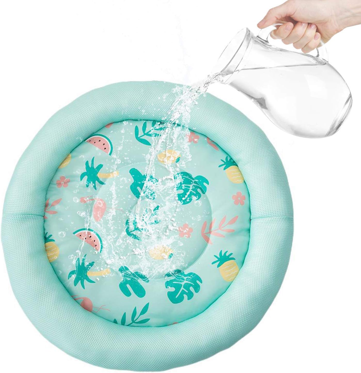 KFX-9478205 Cooling Dog Bed - Soft Summer Ice Pet Cushion, Round Breathable Mat with Waterproof Cover and Non-Slip Bottom, Washable Design