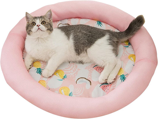 KFX-9478205 Cooling Dog Bed - Soft Summer Ice Pet Cushion, Round Breathable Mat with Waterproof Cover and Non-Slip Bottom, Washable Design