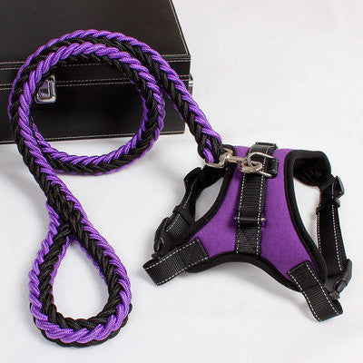 KFX-9480509 Reflective Nylon Dog Harness and Leash Set for Medium to Large Dogs - Padded and Safe for Travel