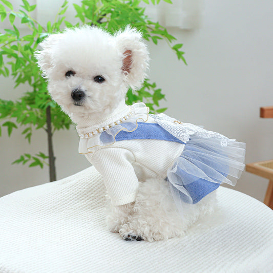 KFX-9481277 Pet Dress with Pearl Lace for Dogs and Cats - Stylish Casual Clothing in Various Sizes