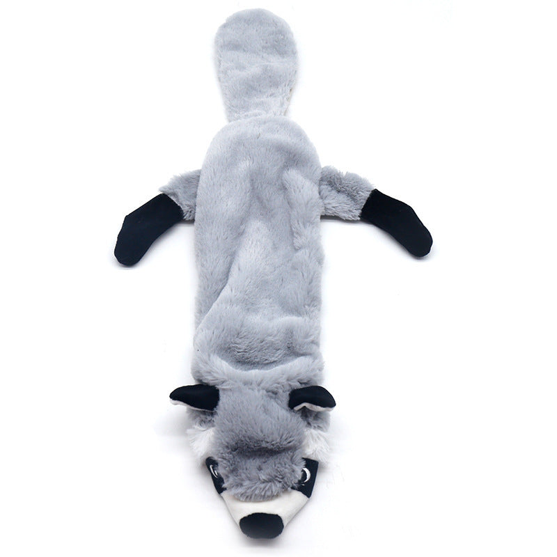 KFX-9487293 Pet Sounding Toy - Bite-resistant Plush Chomping Animal Styles in Gray Wolf, Rabbit, Raccoon, and Black Squirrel