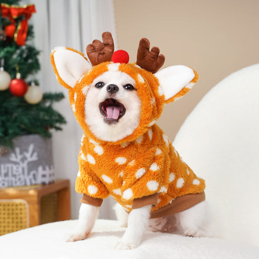 KFX-9490621 Fleece-Lined Elk Costume for Medium Dogs – Autumn/Winter Pet Clothing