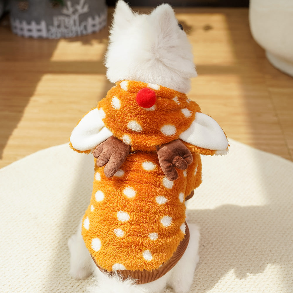 KFX-9490621 Fleece-Lined Elk Costume for Medium Dogs – Autumn/Winter Pet Clothing