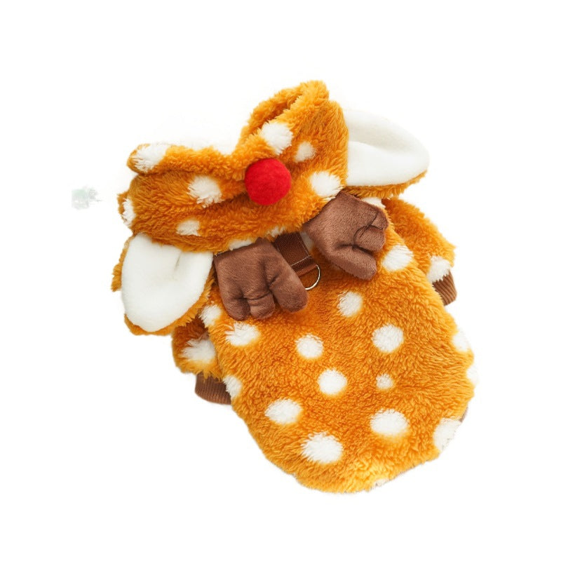 KFX-9490621 Fleece-Lined Elk Costume for Medium Dogs – Autumn/Winter Pet Clothing