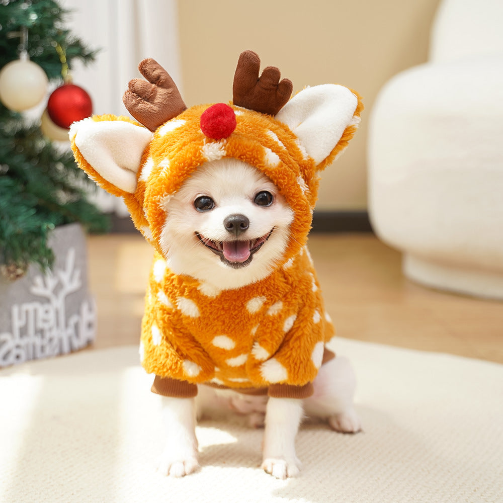 KFX-9490621 Fleece-Lined Elk Costume for Medium Dogs – Autumn/Winter Pet Clothing