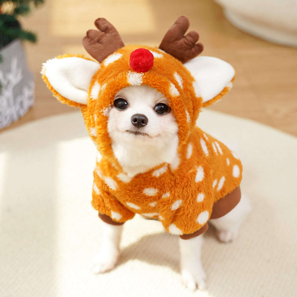 KFX-9490621 Fleece-Lined Elk Costume for Medium Dogs – Autumn/Winter Pet Clothing