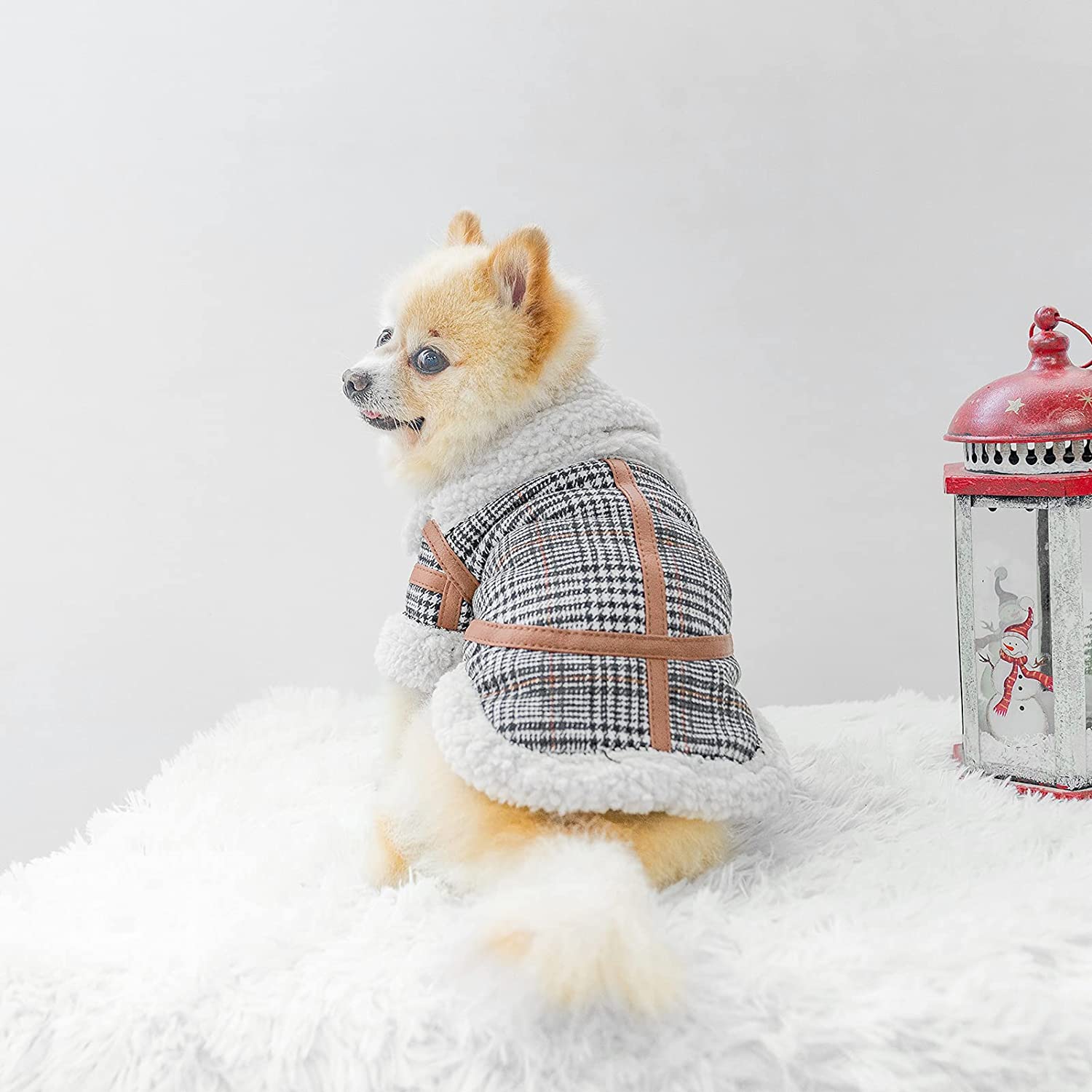 KFX-9491901 Warm Lamb Velvet Plaid Outerwear for Dogs in Blue, Black, and Khaki - Autumn and Winter Styles