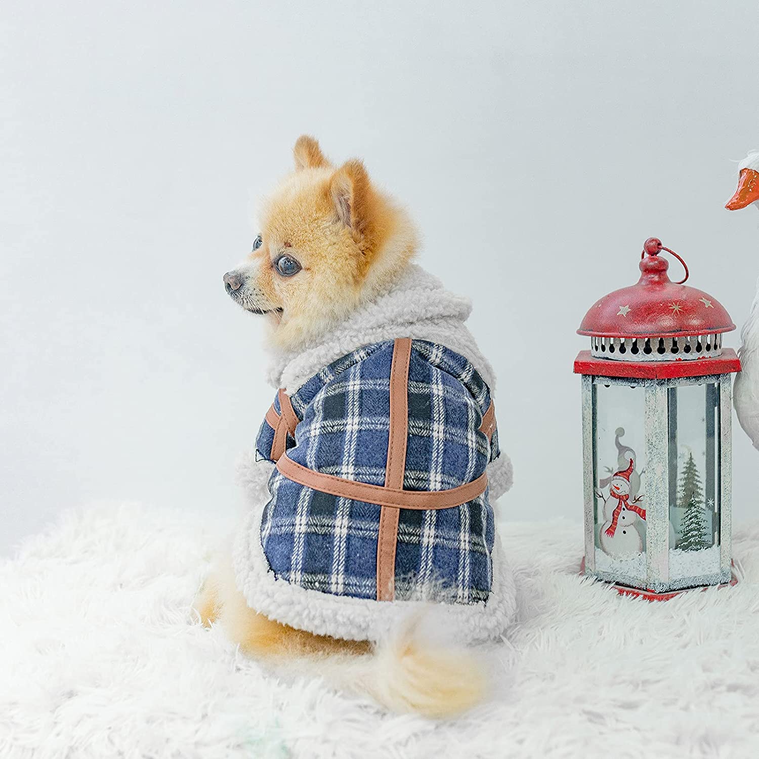 KFX-9491901 Warm Lamb Velvet Plaid Outerwear for Dogs in Blue, Black, and Khaki - Autumn and Winter Styles
