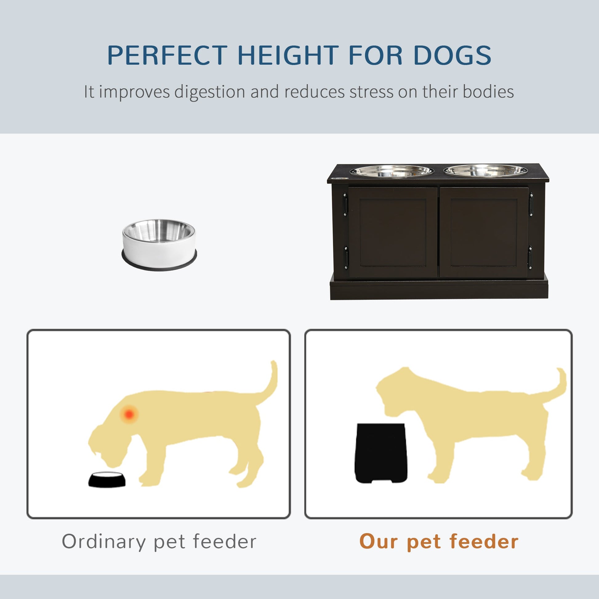 KFX-9492413 Elevated Dog Feeding Station with Storage and Removable Stainless Steel Bowls