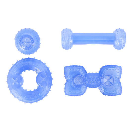 KFX-9493053 Cool Bite Toy for Dogs - TPR Ice Bone, Dumbbell, Ball, and Donut Designs, Blue