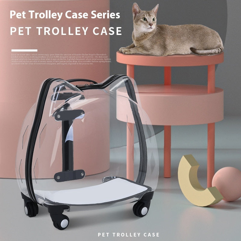 KFX-9494461 Portable Cat and Dog Trolley Bag with Transparent Bubble Box - Medium Soft Acrylic Polyester, Multiple Colors Available