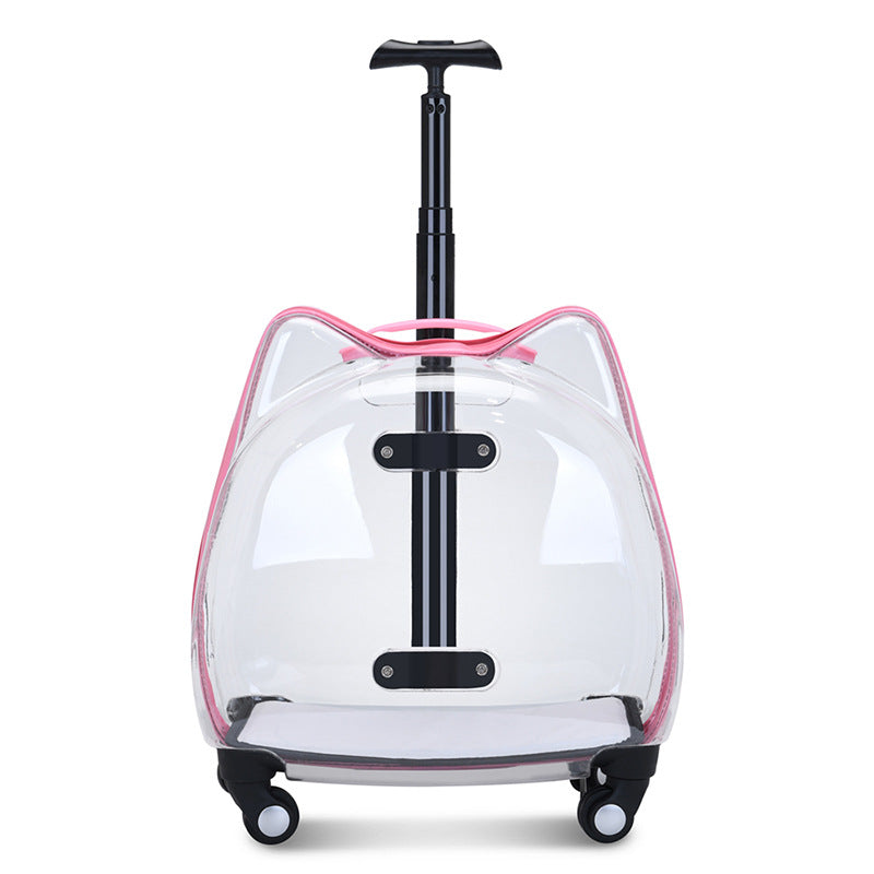 KFX-9494461 Portable Cat and Dog Trolley Bag with Transparent Bubble Box - Medium Soft Acrylic Polyester, Multiple Colors Available