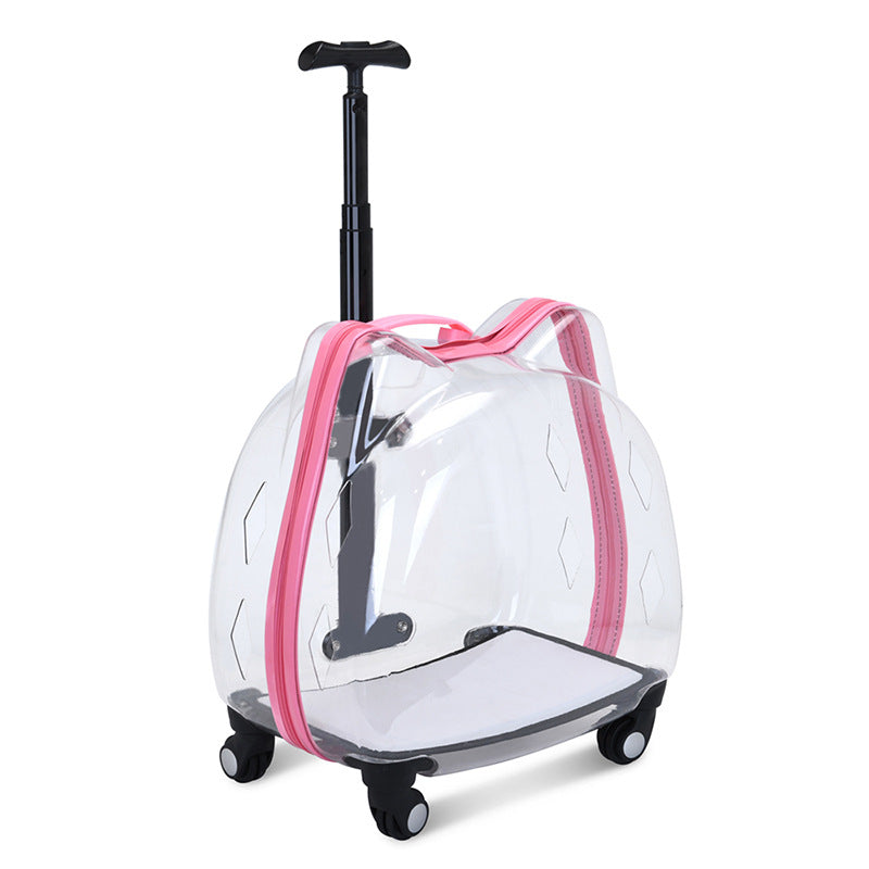KFX-9494461 Portable Cat and Dog Trolley Bag with Transparent Bubble Box - Medium Soft Acrylic Polyester, Multiple Colors Available