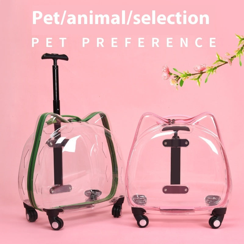 KFX-9494461 Portable Cat and Dog Trolley Bag with Transparent Bubble Box - Medium Soft Acrylic Polyester, Multiple Colors Available