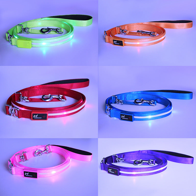 KFX-9497789 Luminous LED USB Charging Pet Leash – Adjustable Nylon Strap in Multiple Colors
