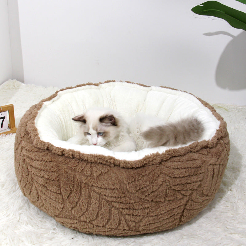 KFX-9499837 Cozy Plush Round Cat Bed Nest for Small to Medium Pets