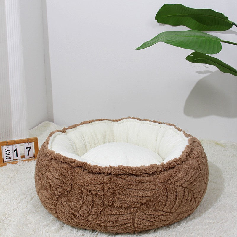 KFX-9499837 Cozy Plush Round Cat Bed Nest for Small to Medium Pets
