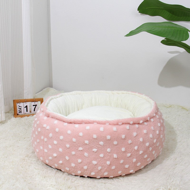 KFX-9499837 Cozy Plush Round Cat Bed Nest for Small to Medium Pets