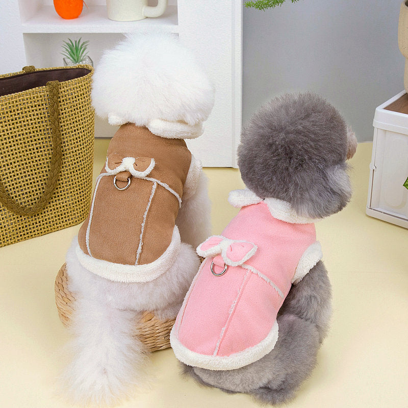 KFX-9502397 Cotton-Padded Casual Dog Coat with Warm Traction Vest in Pink and Khaki