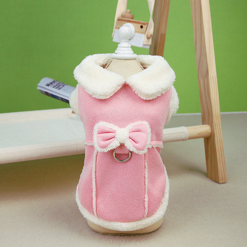 KFX-9502397 Cotton-Padded Casual Dog Coat with Warm Traction Vest in Pink and Khaki