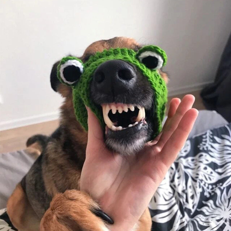 KFX-9502781 Knitted Wool Pet Hat - Cartoon Frog Headdress for Pets, Sizes S & M