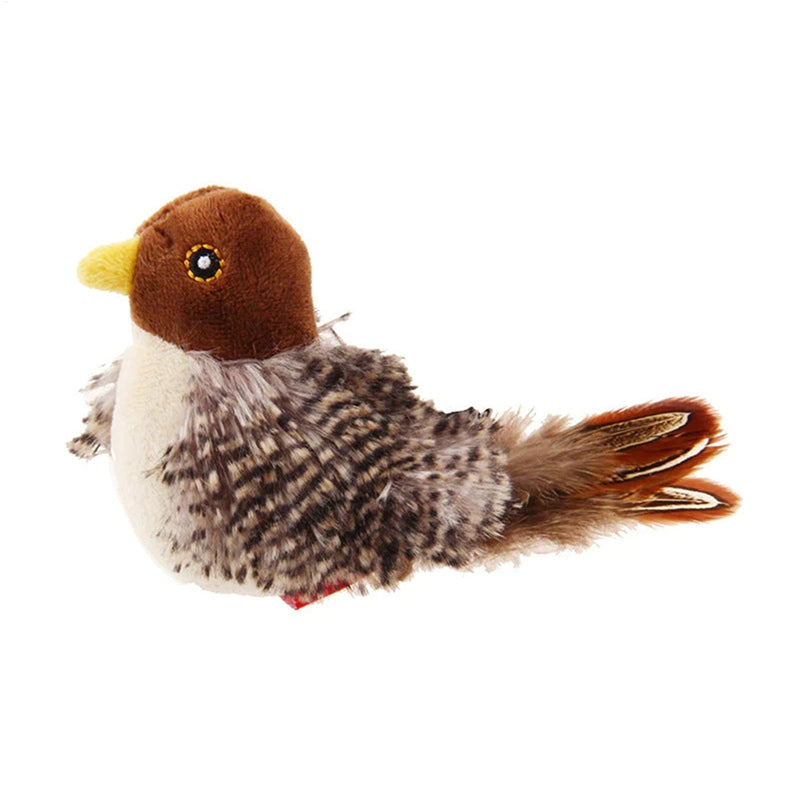 KFX-9505341 Chirping Plush Bird Cat Toy with Feather and Catnip for Interactive Play