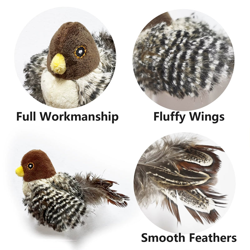 KFX-9505341 Chirping Plush Bird Cat Toy with Feather and Catnip for Interactive Play