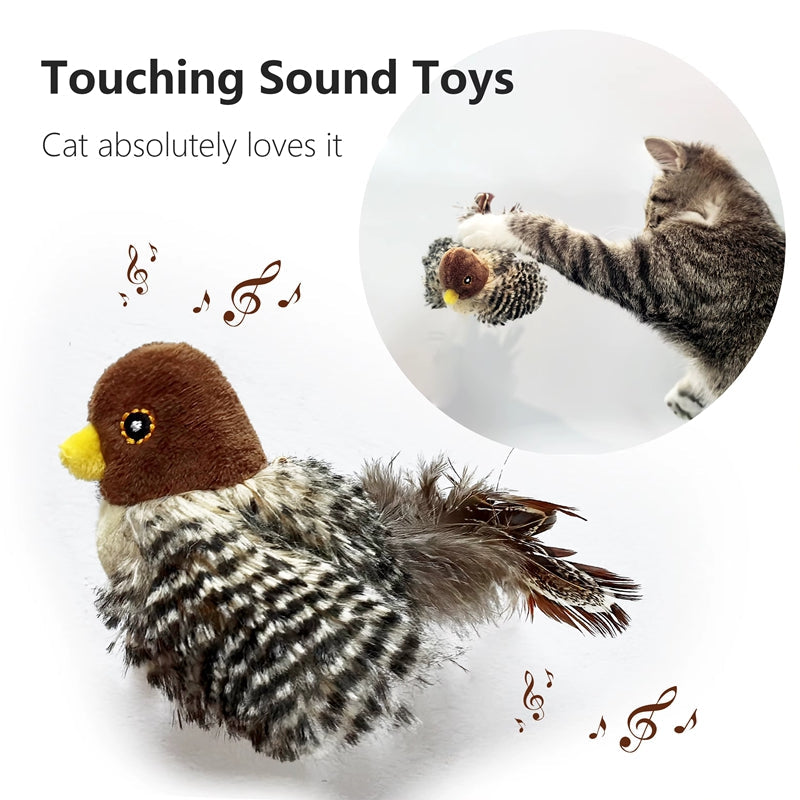 KFX-9505341 Chirping Plush Bird Cat Toy with Feather and Catnip for Interactive Play