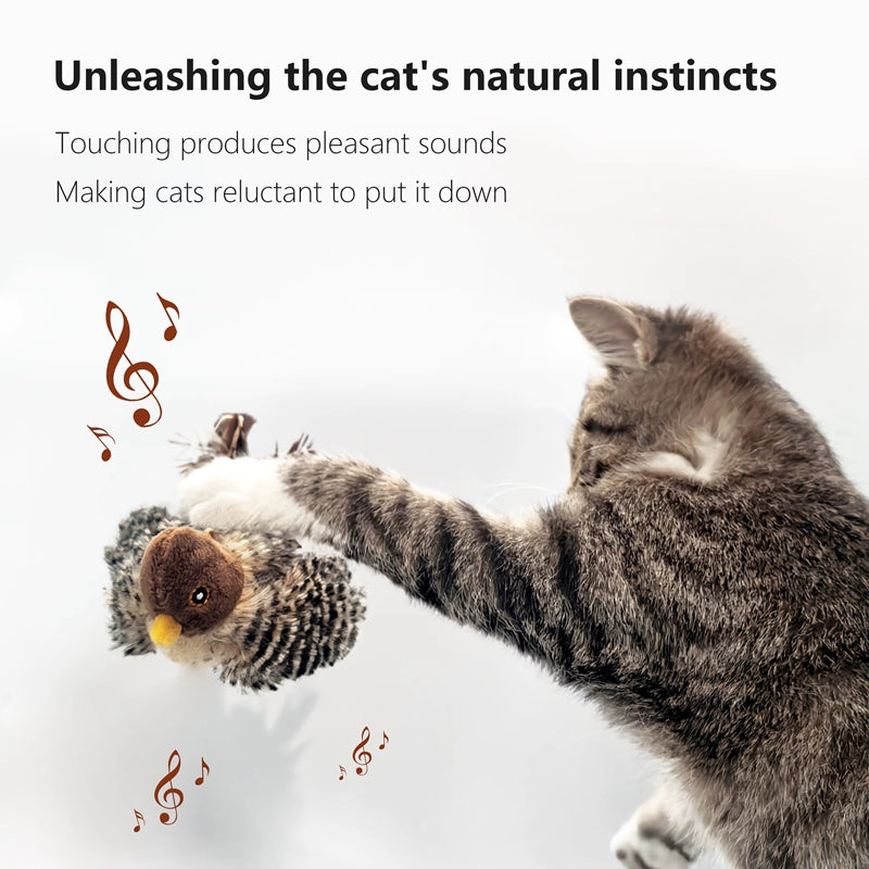 KFX-9505341 Chirping Plush Bird Cat Toy with Feather and Catnip for Interactive Play