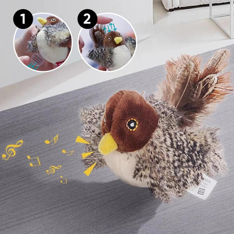 KFX-9505341 Chirping Plush Bird Cat Toy with Feather and Catnip for Interactive Play